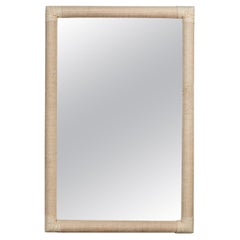 Large White Painted Rattan Mirror