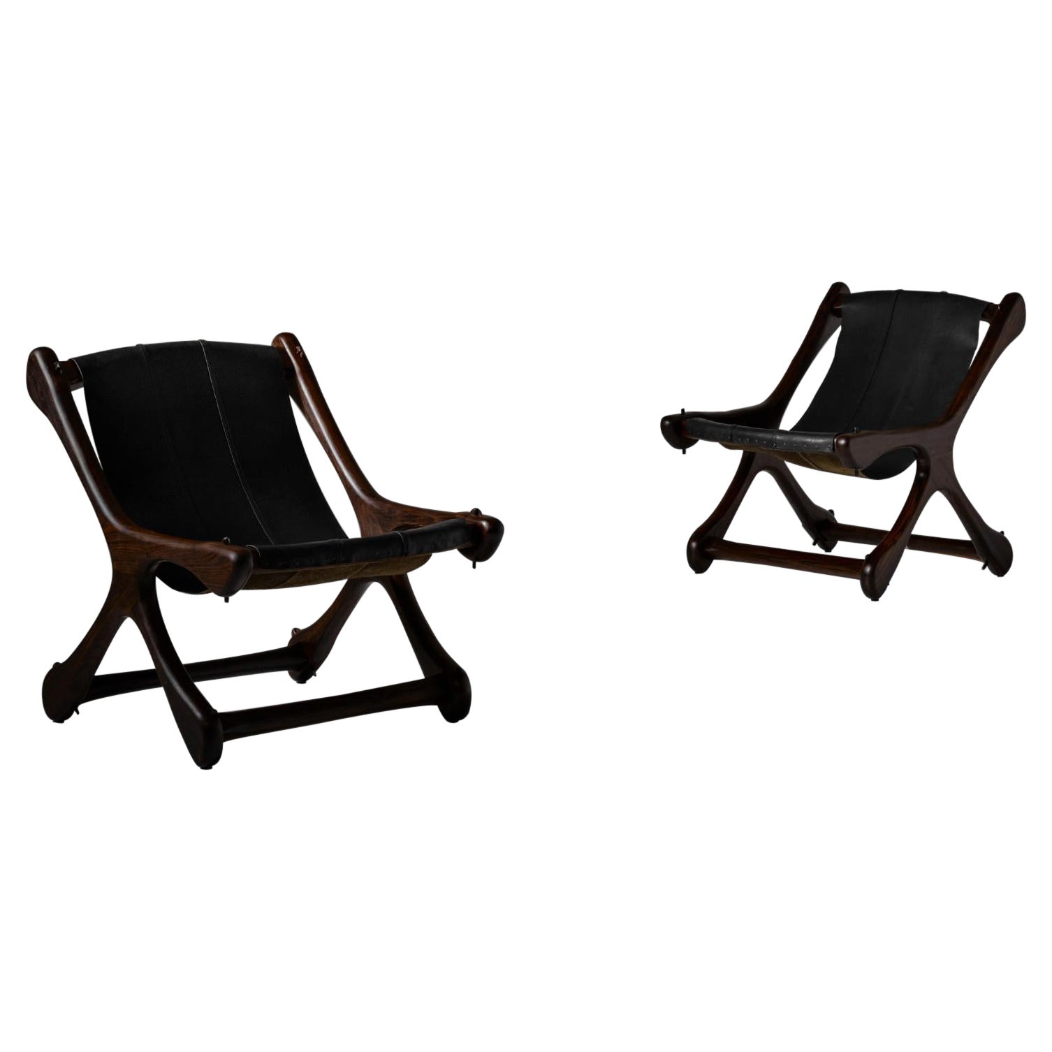 Don Shoemaker Rosewood and Leather ‘Sloucher’ Chairs, Mexico 1950s