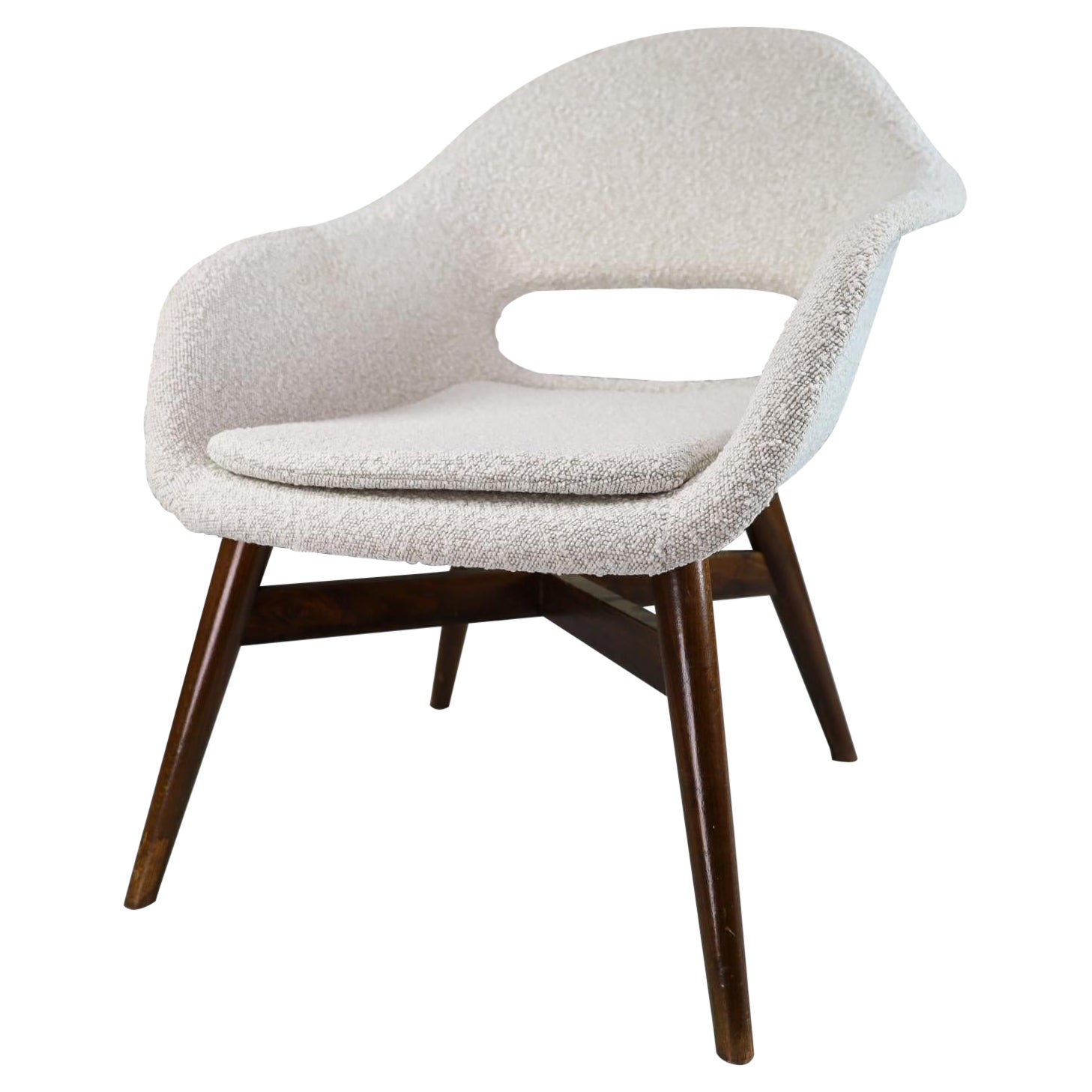 Miroslav Navratil Lounge Chair New Bouclé Upholstery, Praque 1960s