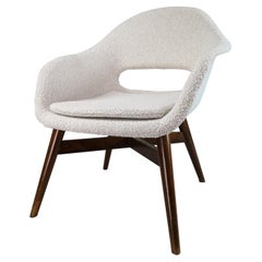 Vintage Miroslav Navratil Lounge Chair New Bouclé Upholstery, Praque 1960s
