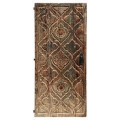 Spanish 18th Century Carved Door with Original Paint and Iron