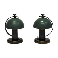 Green Metal Table Lamp Pair by Erik Tidstrand for NK, Sweden, 1930s