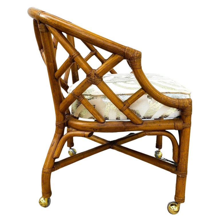 Bamboo and Rattan Chippendale Chair Upholstered in Pierre Frey Velvet, c. 1970's For Sale