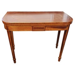 Tavolo da gioco consolle intarsiato in mogano e legno satinato degli anni '60 di Georgian Furnishing