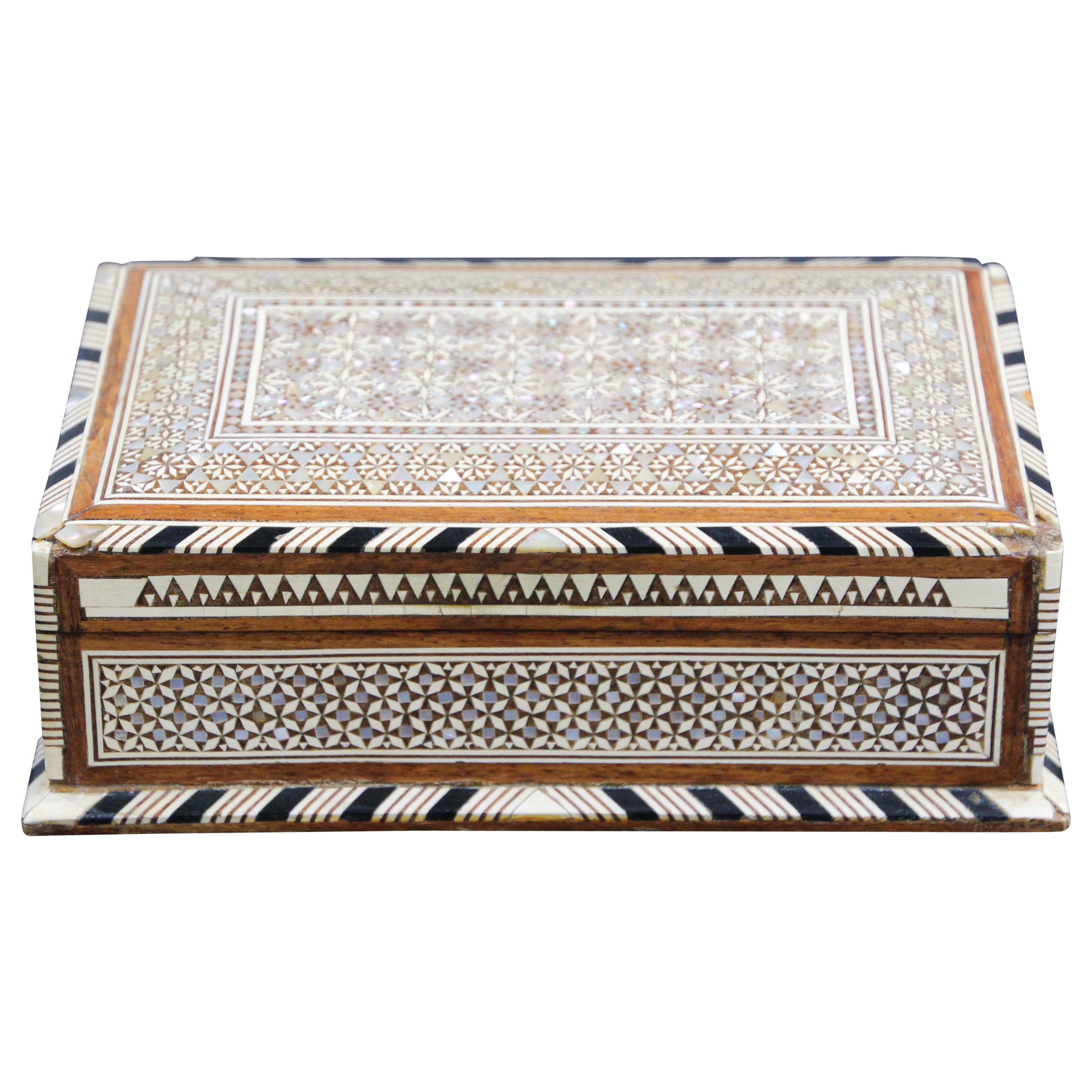 Moorish Handcrafted Middle Eastern Mosaic Inlaid Decorative Box For Sale