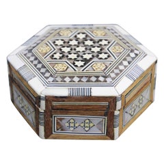 Vintage Moorish Handcrafted Octagonal Box with White Mosaic Marquetry