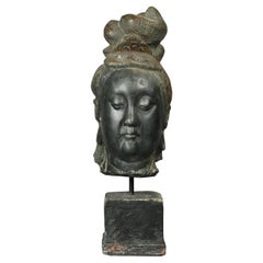 Antique Asian Bronze or Bronze Clad Buddha Sculpture Bust, Circa 1930