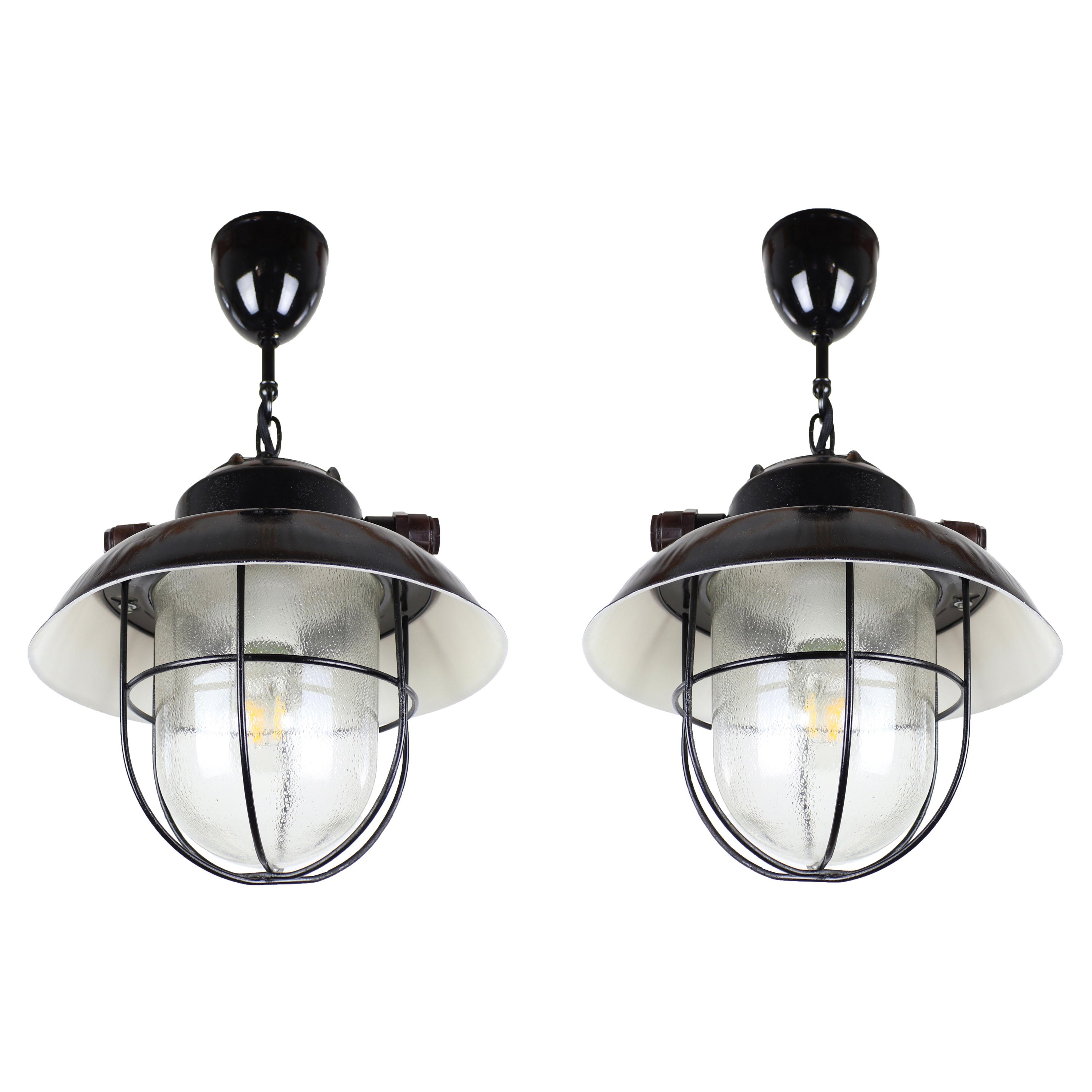 View of Pair of Industrial Pendants at 1stDibs