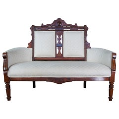 Antique Victorian Eastlake Carved Walnut Parlor Settee Love Seat Bench