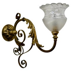 Victorian Brass Wall Light with Flower Shade