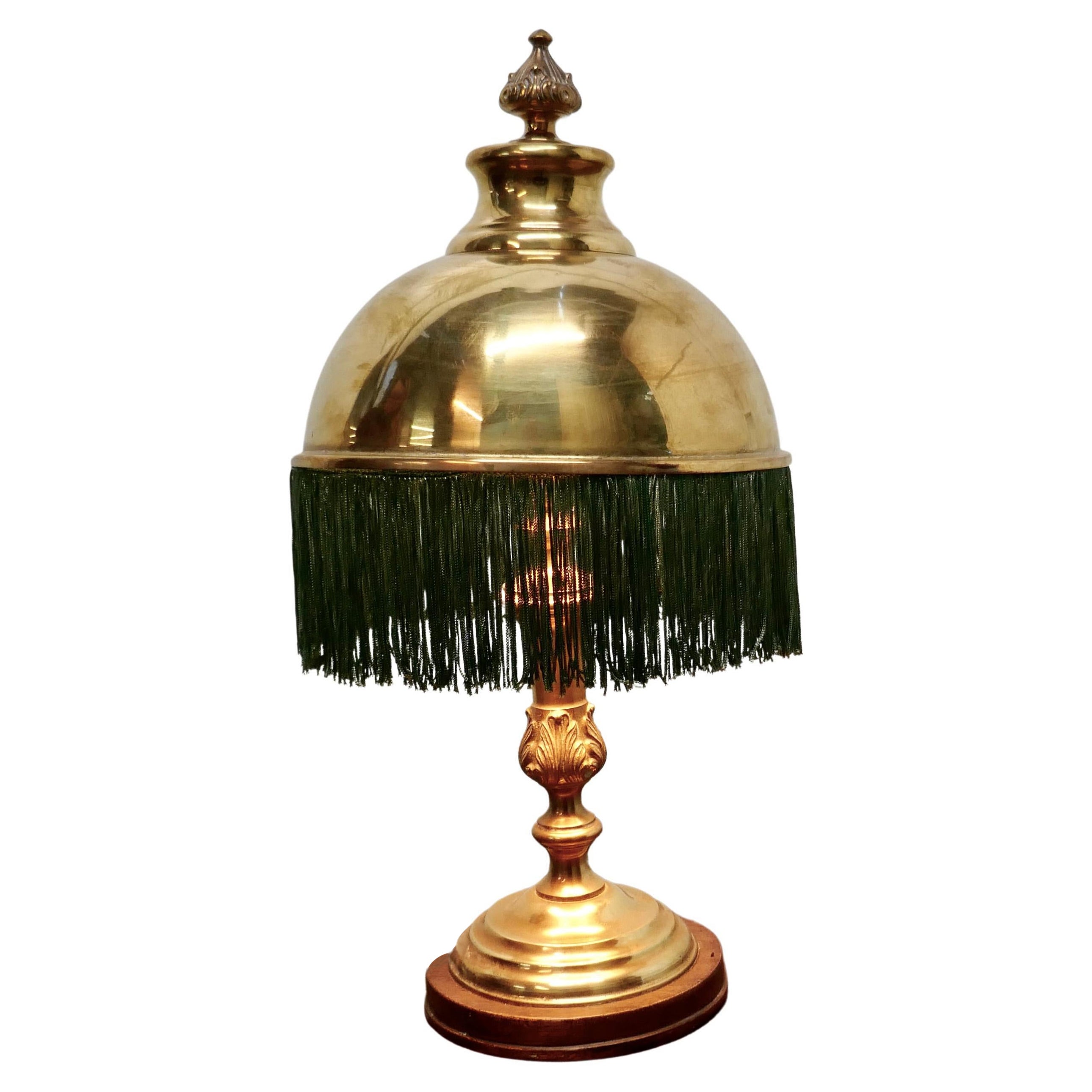 Edwardian Reading Lamp with Fringed Brass Dome Shade For Sale