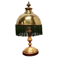 Edwardian Reading Lamp with Fringed Brass Dome Shade