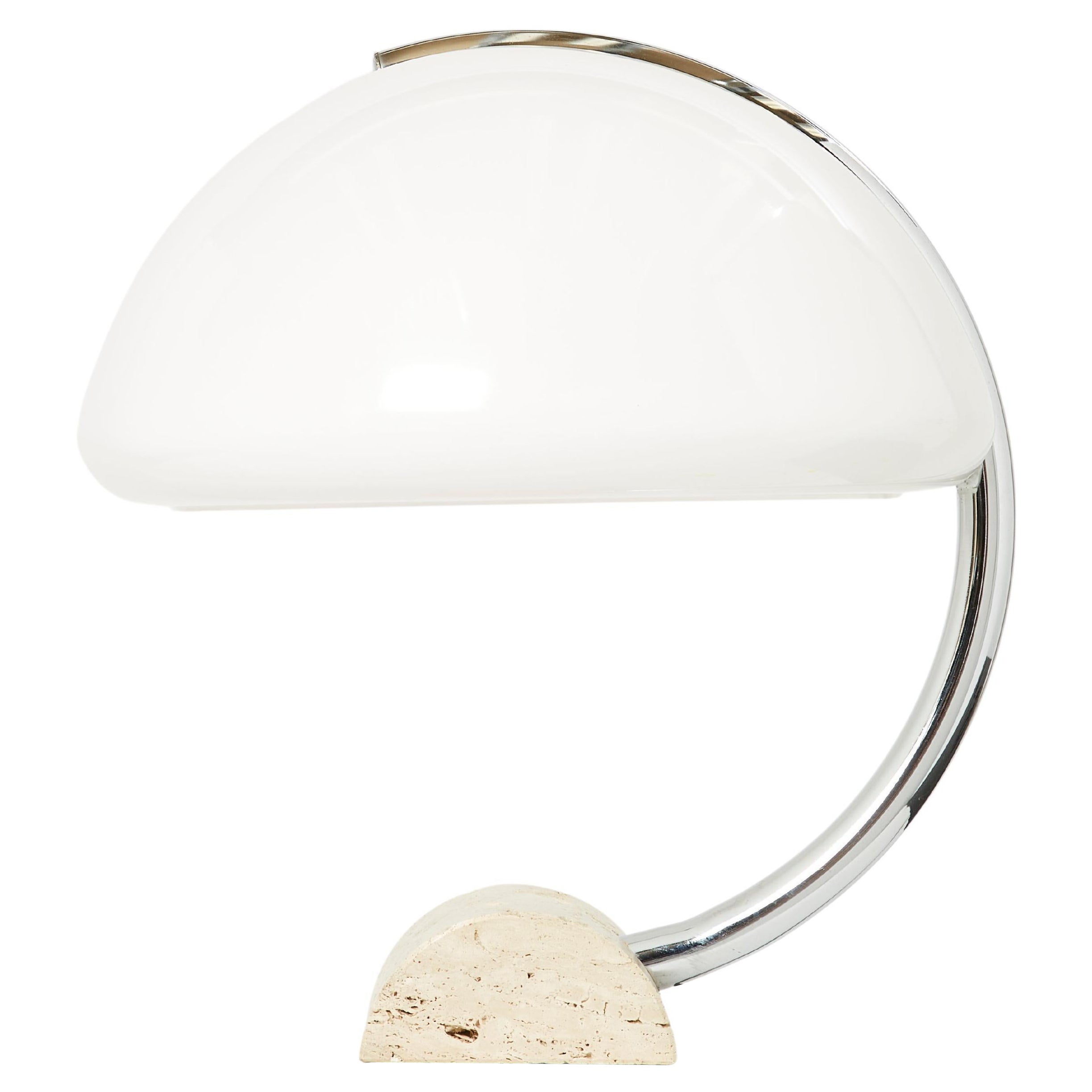 Lampe de bureau italienne en travertin chromé des années 1960