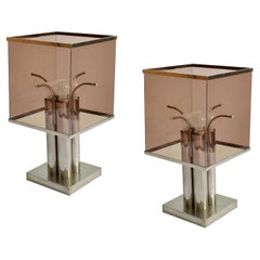 Pair of Minimalist Square Table Lamps Attributed to Romeo Rega