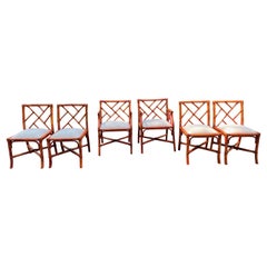 Set of Six Vintage Chinese Chippendale French Rattan Chairs