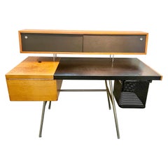 George Nelson for Herman Miller Office Desk, Rare Black Leather Writing Surface