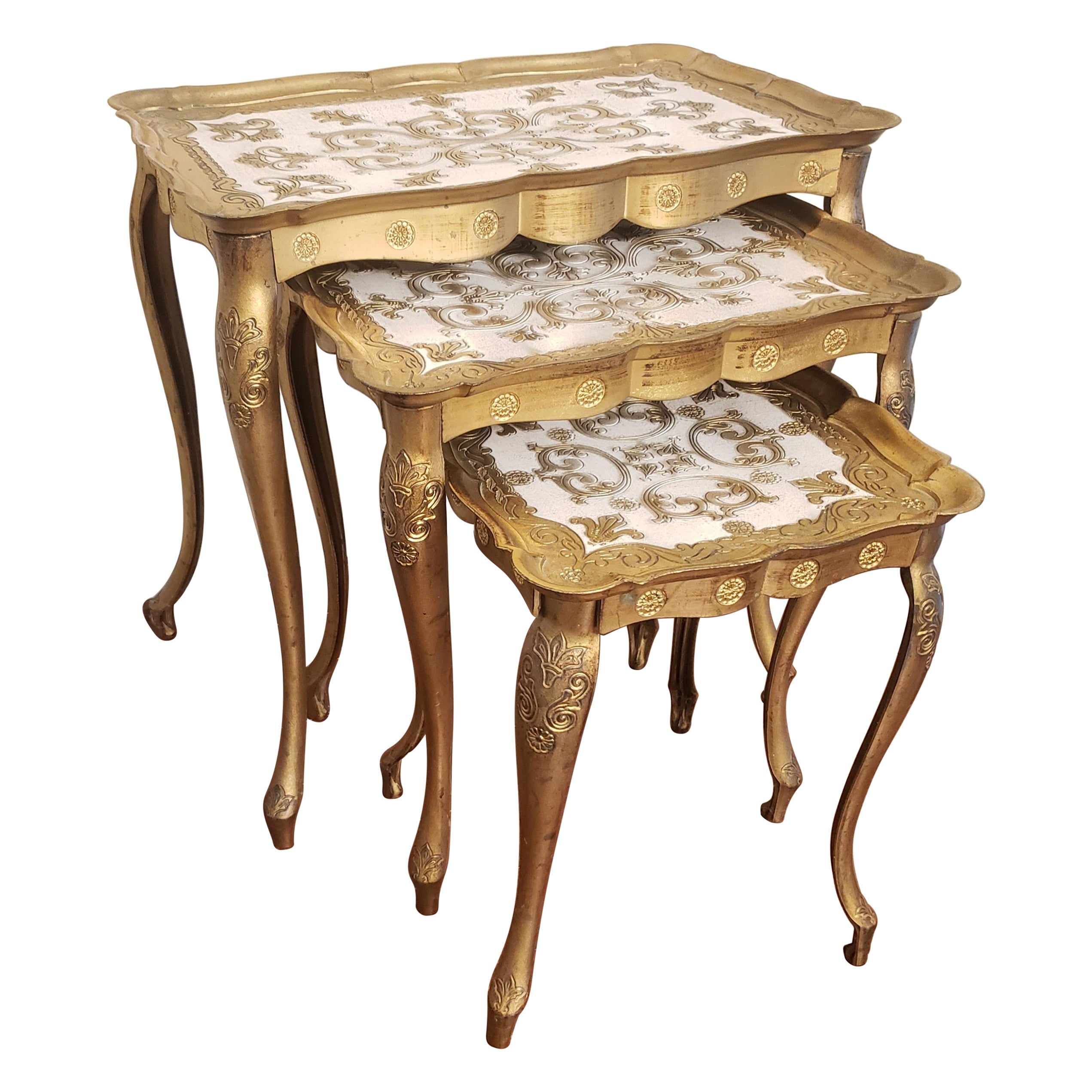 1950s Italian Florentine Gilted Nesting Tables, a Set