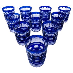 Ten Val St Lambert Cobalt Blue Cased Bar Glasses. Antique circa 1920's