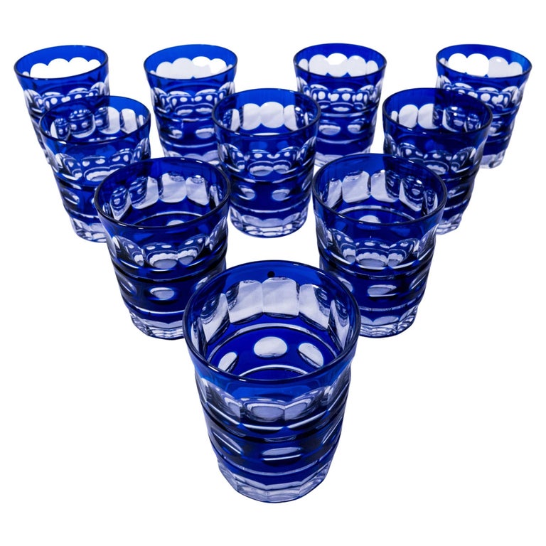 Ten Val St Lambert Cobalt Blue Cased Bar Glasses. Antique circa 1920's For Sale