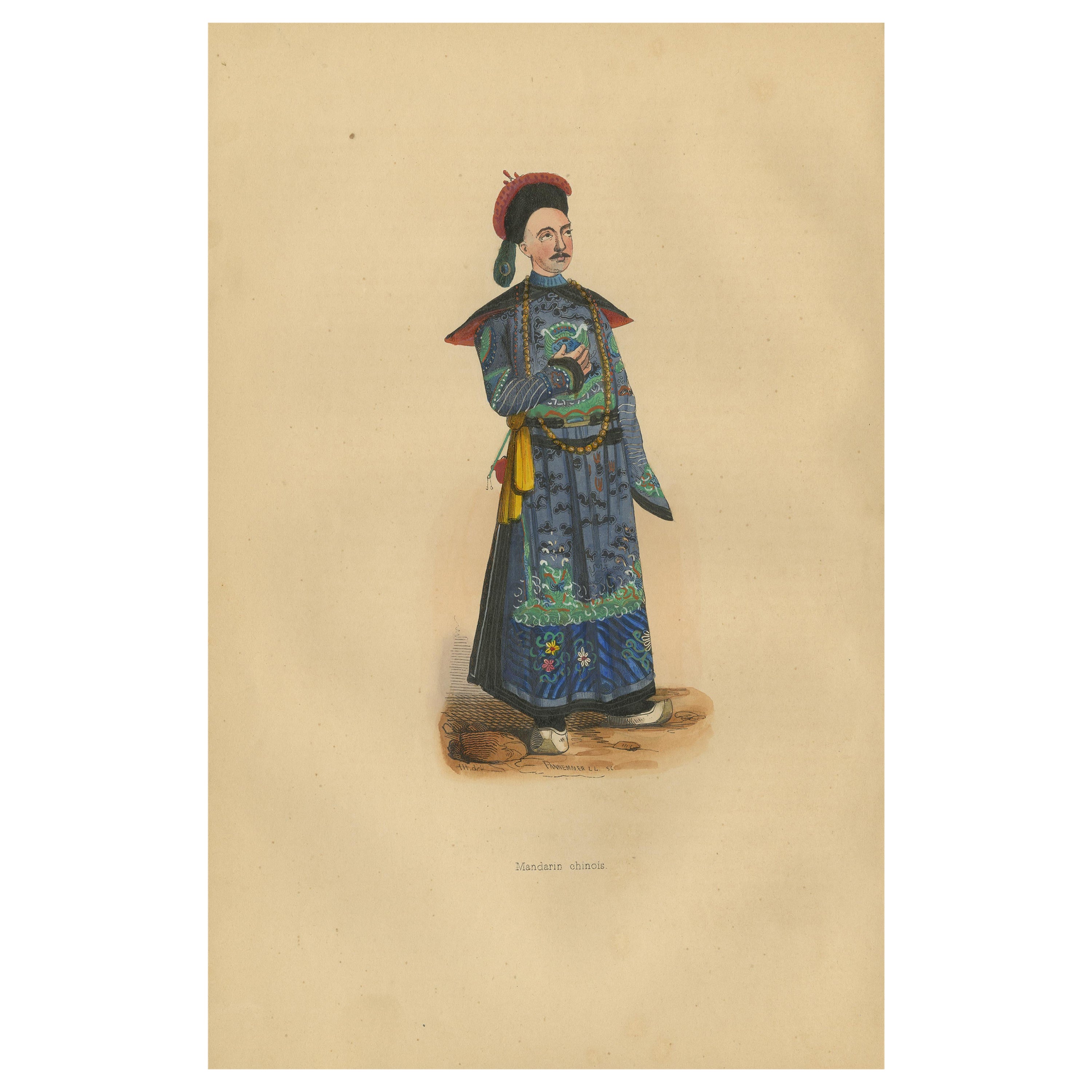Antique Print of a Chinese Man 'Mandarin' by Wahlen, '1843'