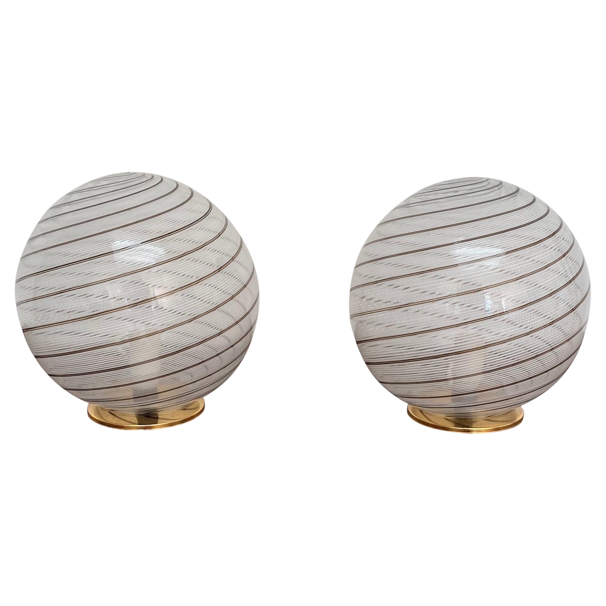 Pair of Mid-Century Modern Table Lamps Attributed to Venini, Murano, circa 1970