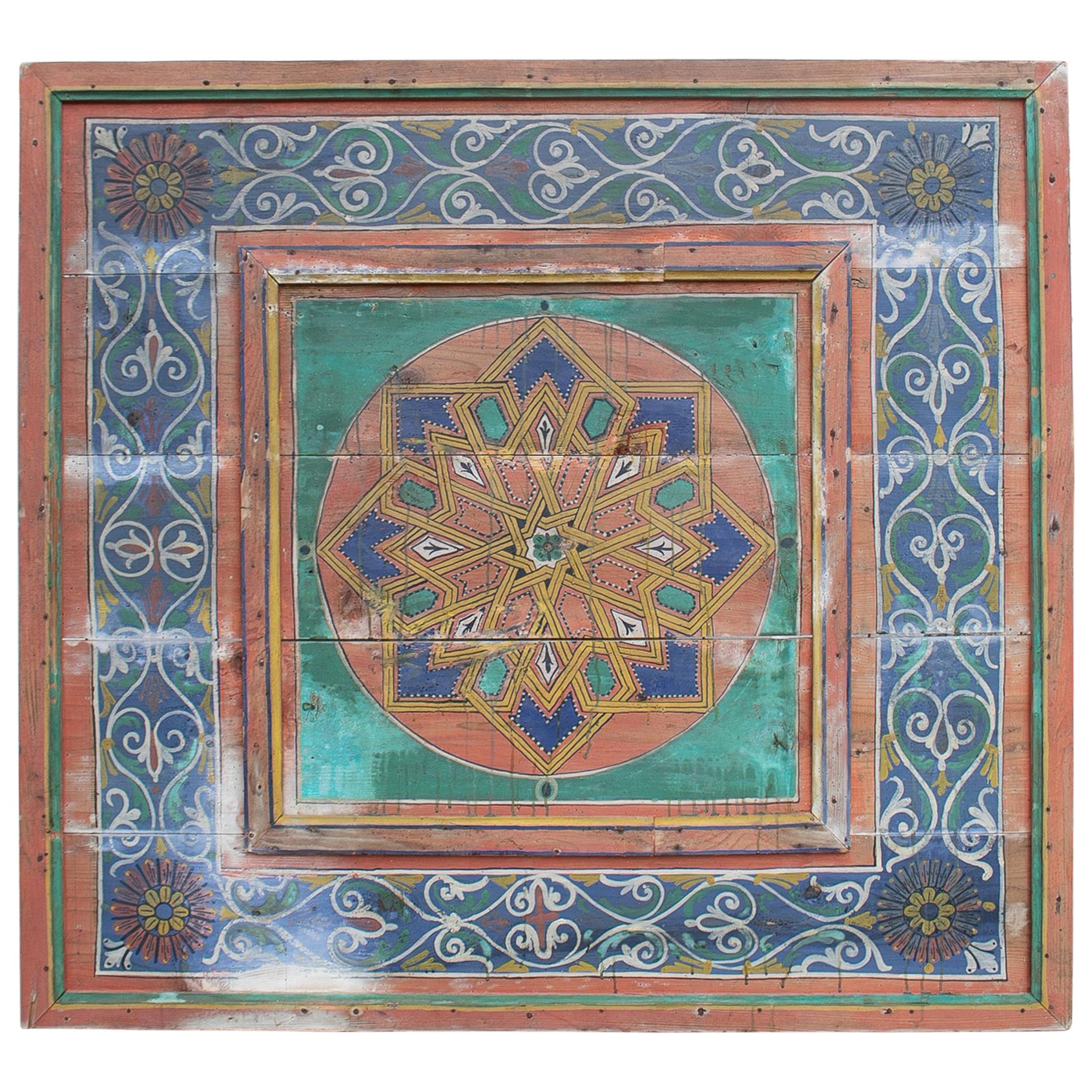 1950's Hand-Painted Square Wood Ceiling For Sale