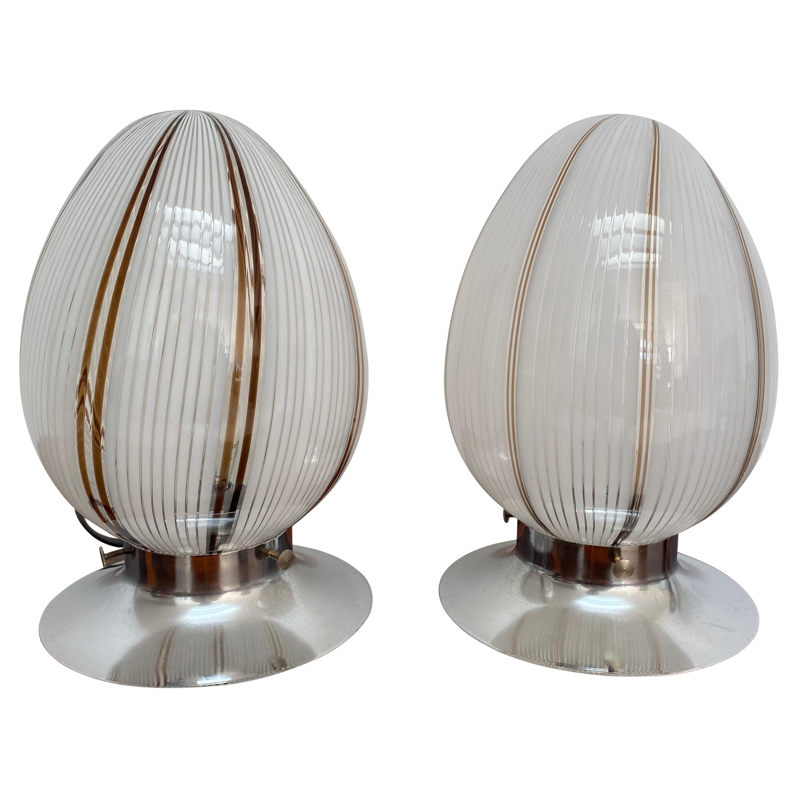 Pair of Mid-Century Modern Table Lamps Attributed to Venini, Murano, circa 1980