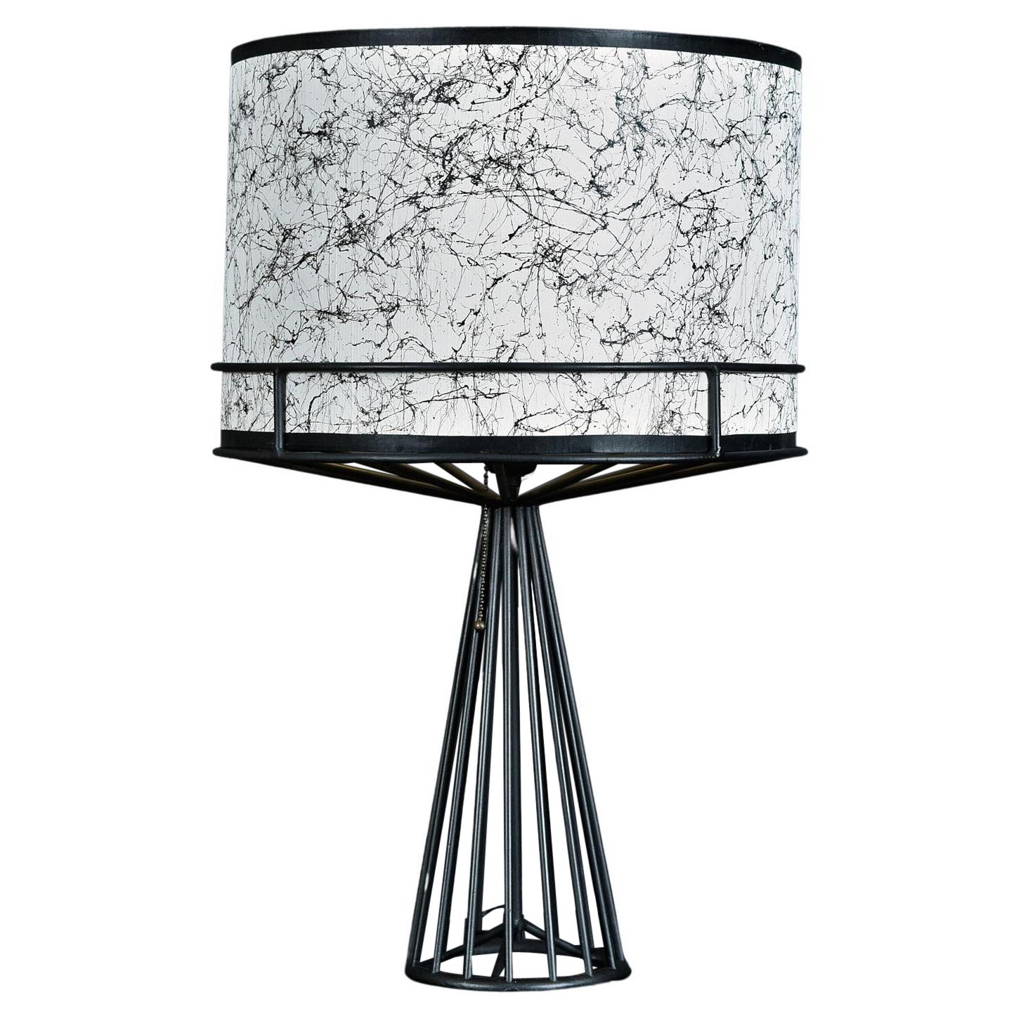 Black Metal Wire Tony Paul Table Lamp with Drum Shade For Sale