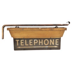 Vintage Salvaged Mid-Century Era Commercial Lighted Telephone Direction Sign & Bracket