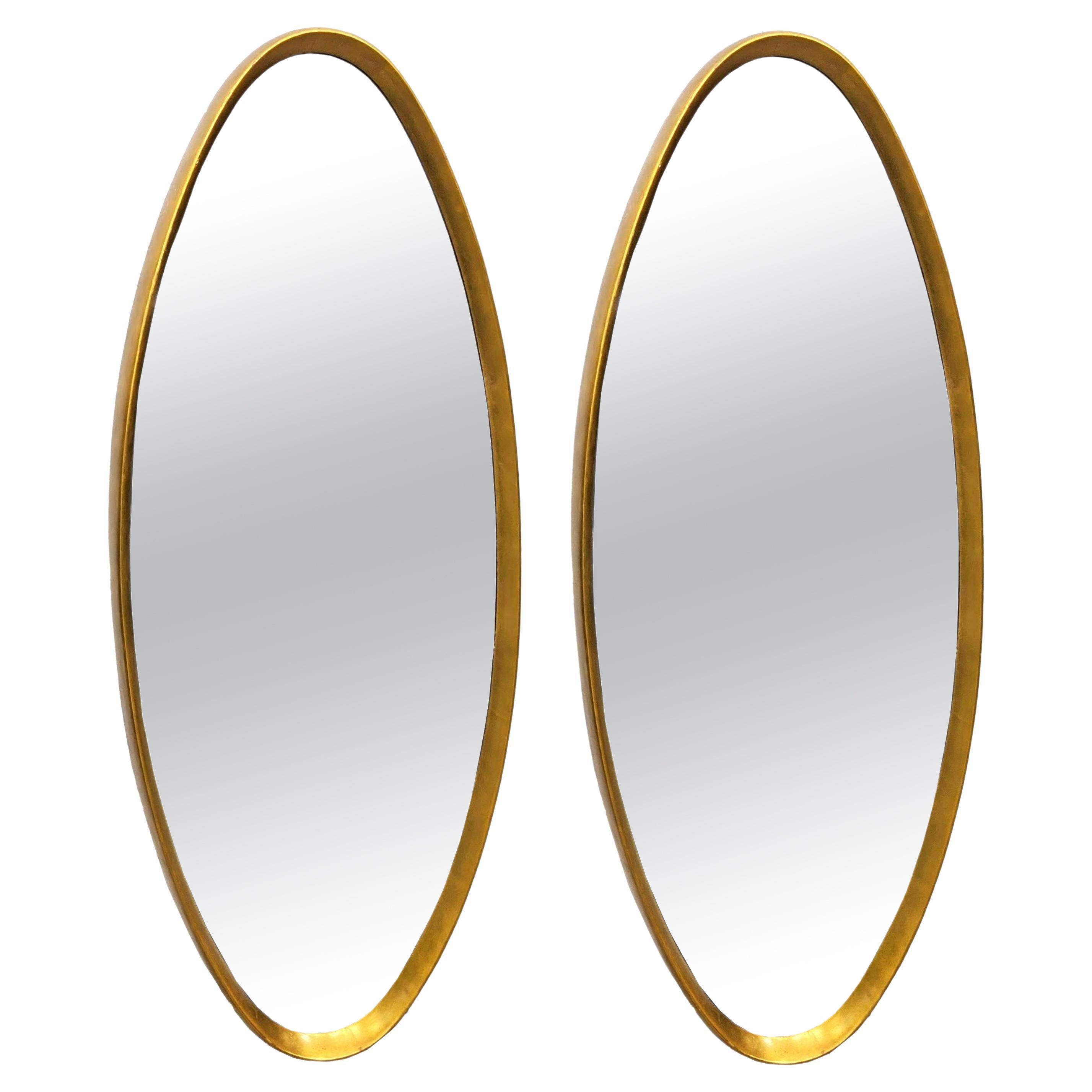 Vintage Pair of Large Mid-Century Modern Oval Mirrors