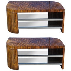 Vintage 2 Art Deco Macassar Ebony Sculptural Console Coffee Cocktail Tables Pair MCM 54"