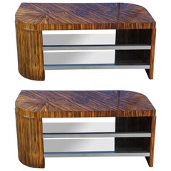 Retro 2 Mid-Century Modern Macassar Ebony Console Coffee Cocktail Tables Art Deco Pair