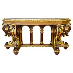 Antique Giltwood Marble Top Console Table, San Francisco Fairmont Hotel, Early 1900s