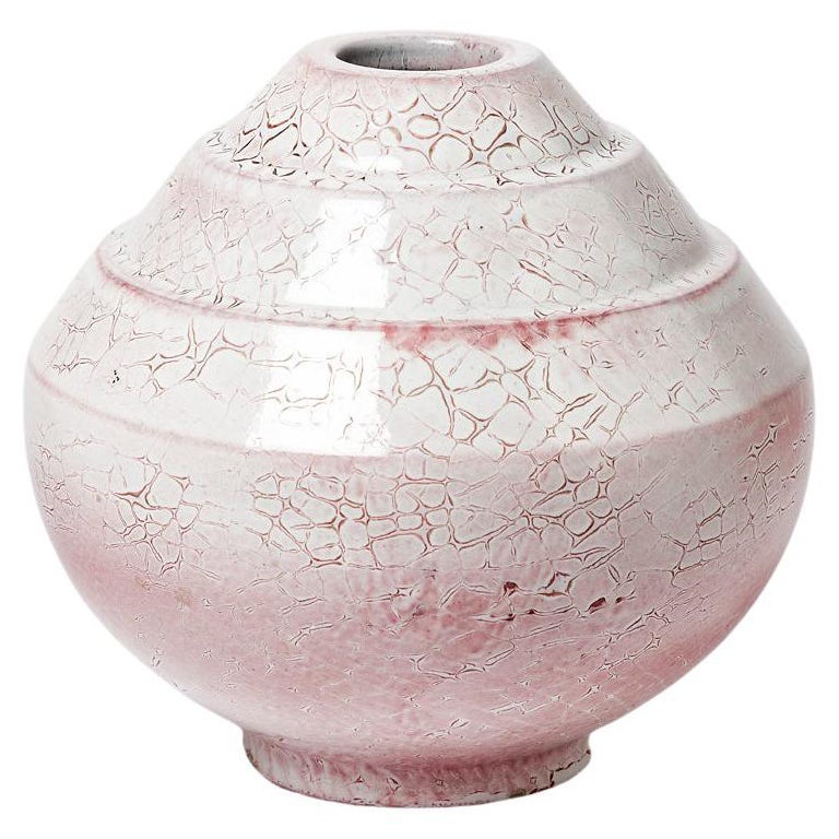 Art Deco White and Pink Ceramic Vase Signed circa 1930 Unique Piece