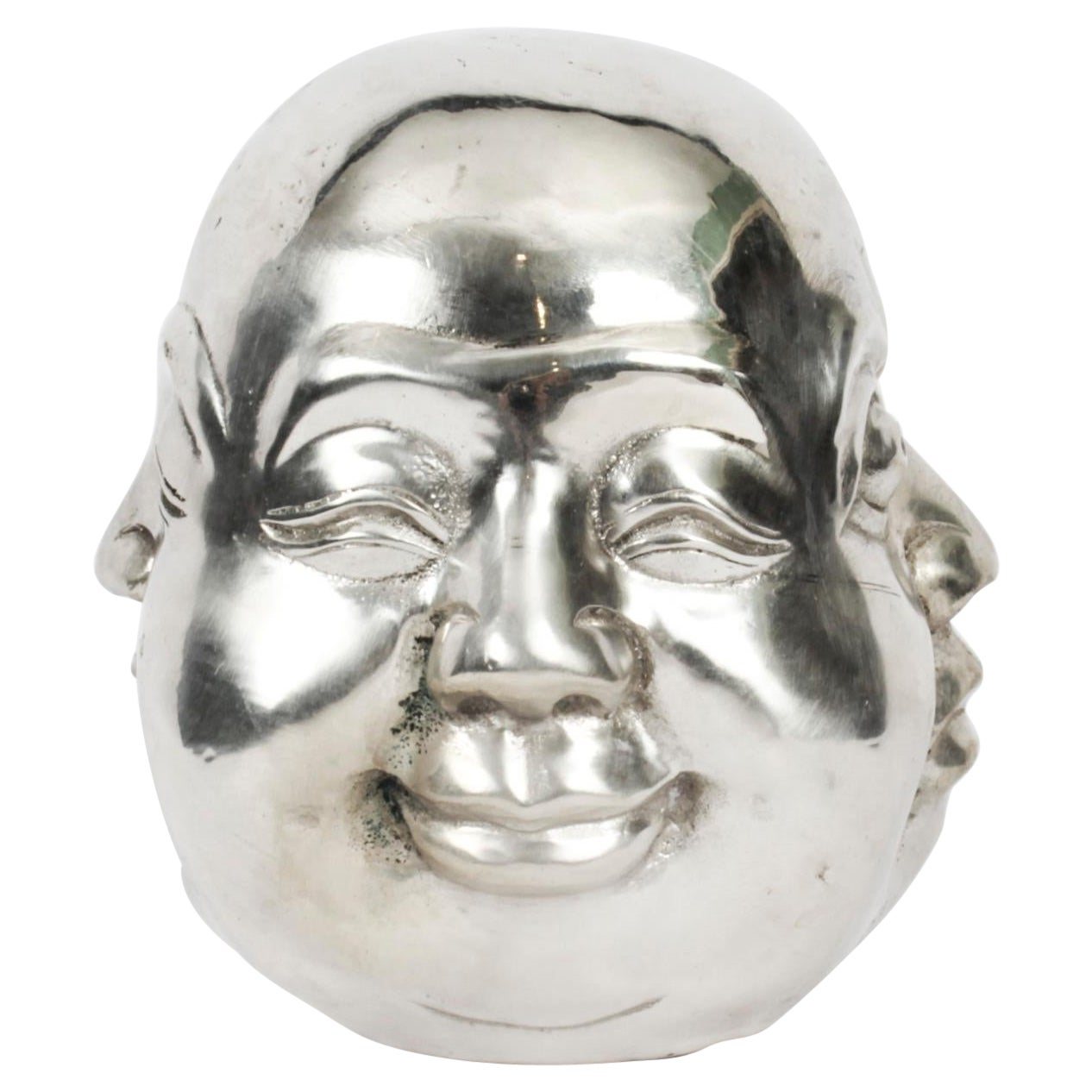 Vintage Silver Plated Bronze Four Face Buddha Brahma Hindu Sculpture 20th C For Sale