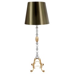 Mid-Century Modern Standing Lamp in Wrought Iron, Blown Glass, Brass - France 