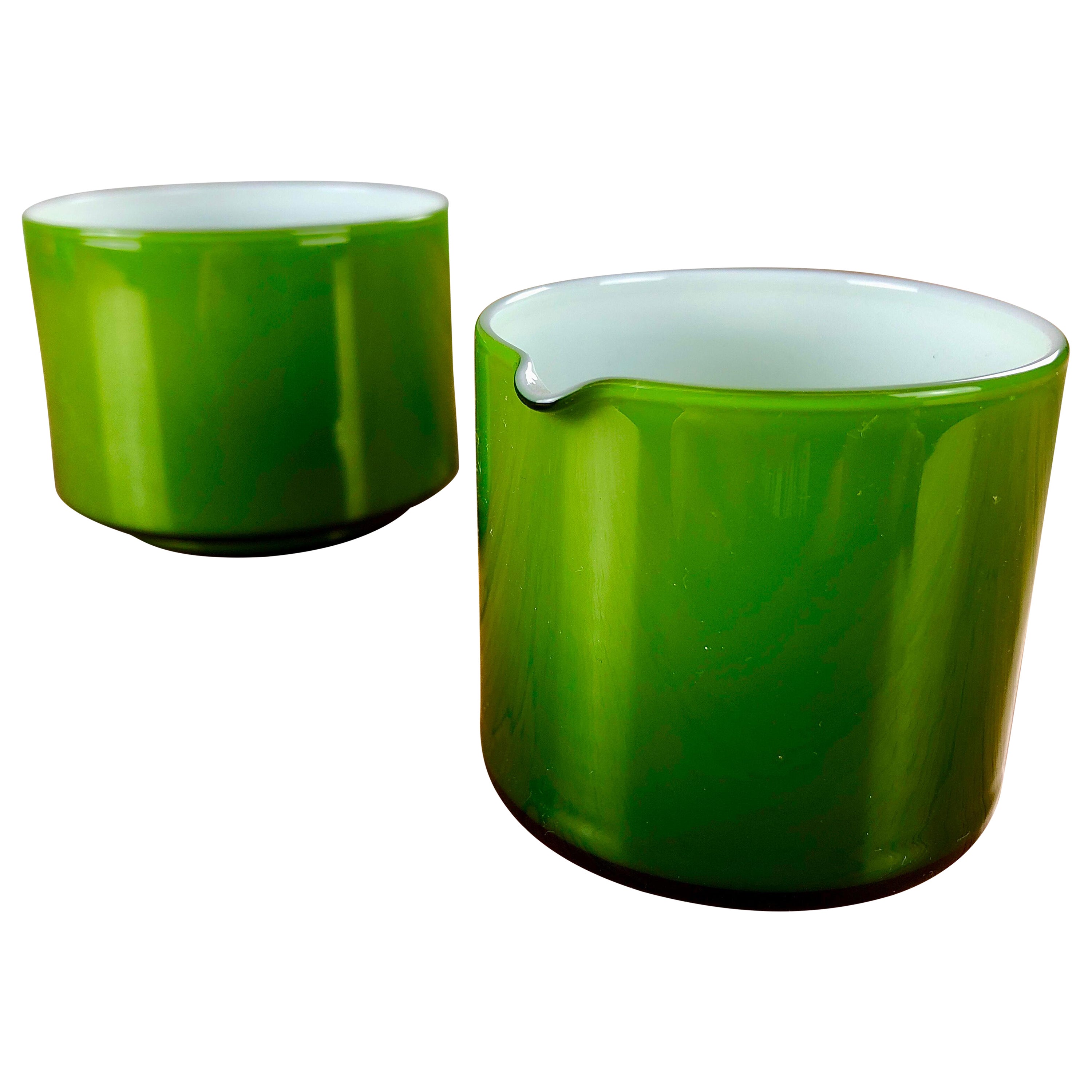 1970s Green Danish Cream and Sugar Bowls in Glass by Michael Bang for Holmegaard For Sale