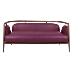 Walnut, Purple Leather Modern Essex Sofa