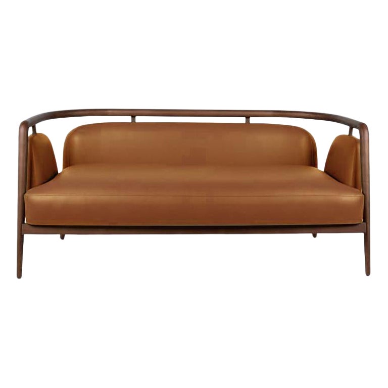 Walnut, Leather Modern Essex Sofa For Sale