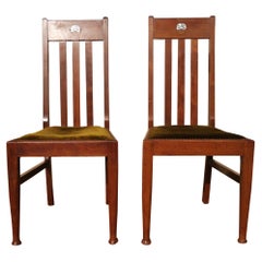 Liberty & Co Four English Arts & Crafts Walnut Chairs with Mother Of Pearl inlay