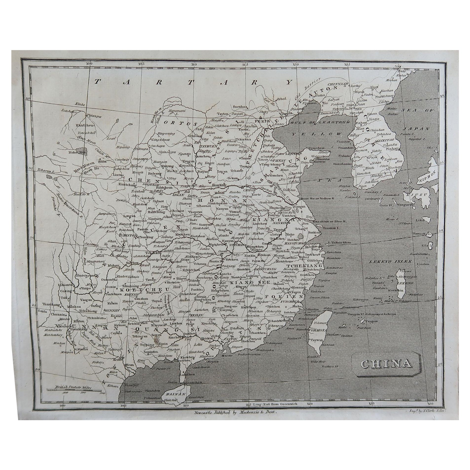 Mappa antica originale della Cina di Thomas Clerk, 1817