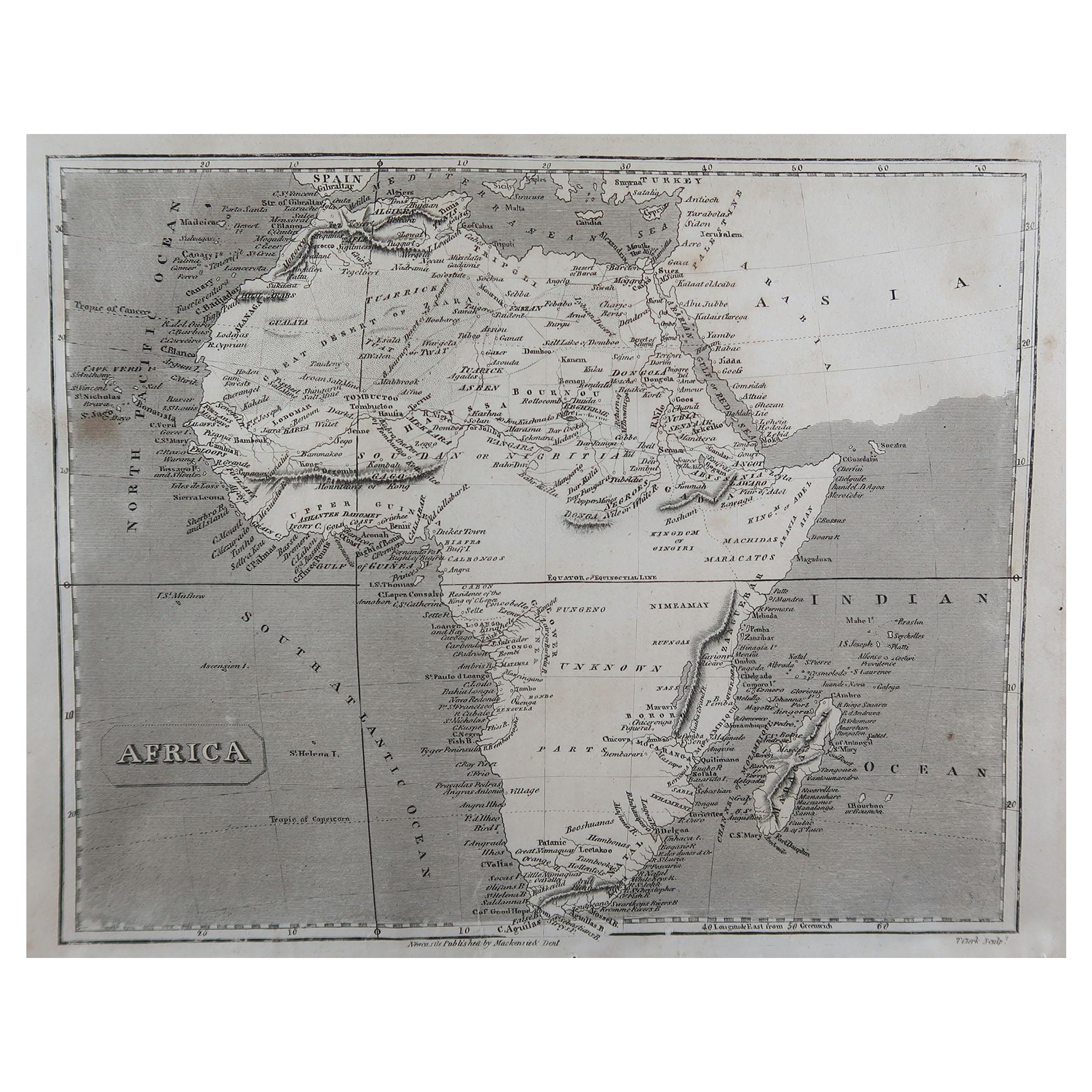 Original Antique Map of Africa By Thomas Clerk, 1817