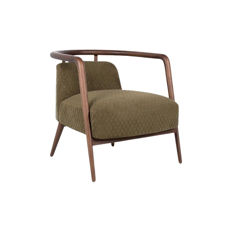 Walnut, Green Fabric Modern Essex Armchair For Sale