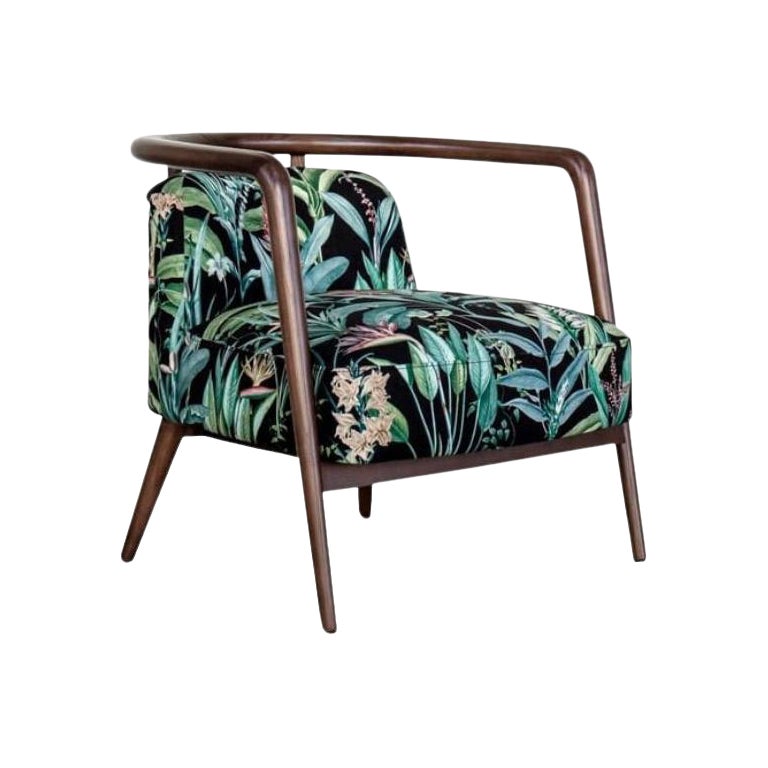Walnut, Flower Fabric Modern Essex Armchair