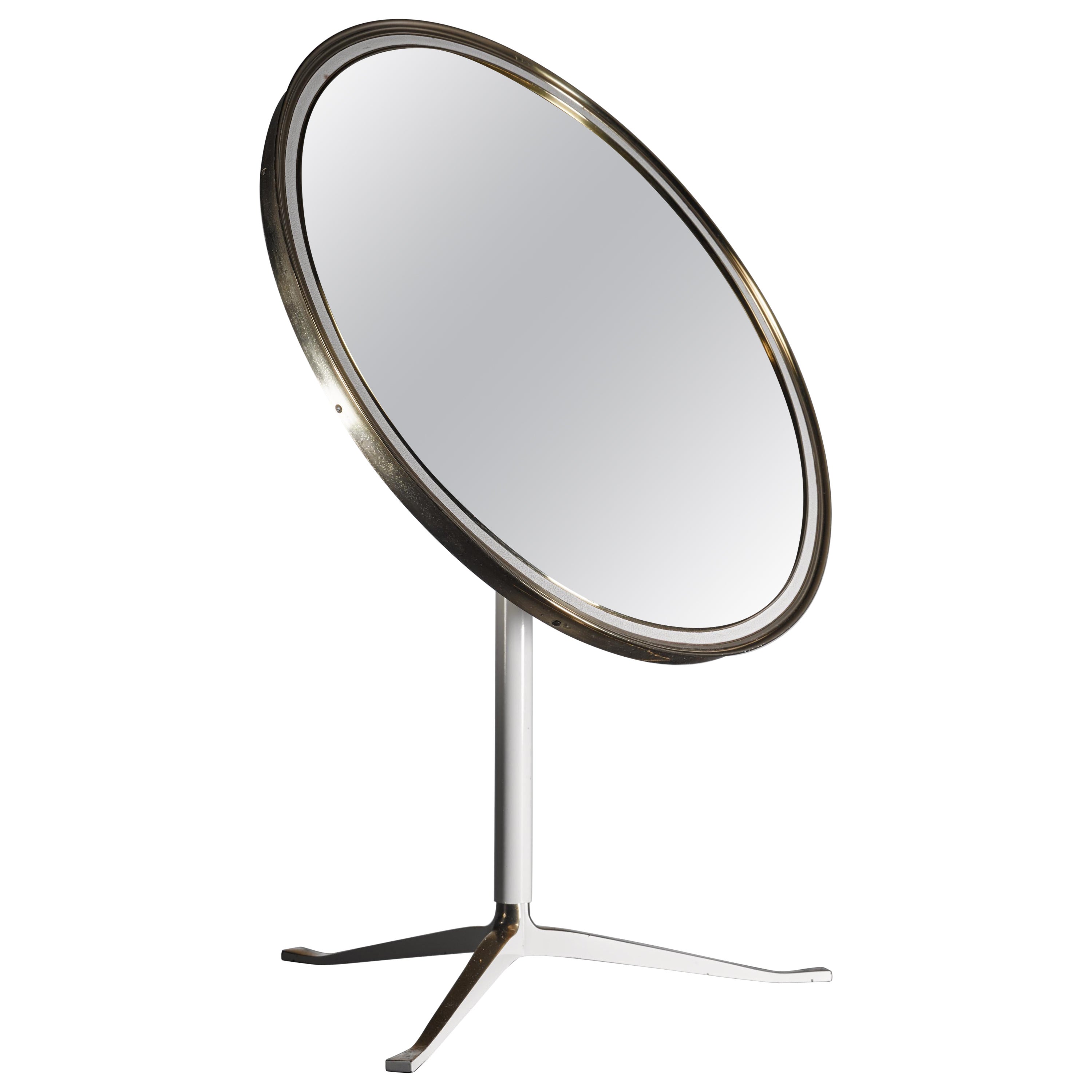 Round Brass and White Console or Vanity Mirror, Germany, 1950s For Sale