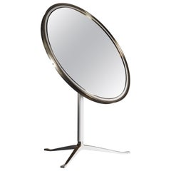 Round Brass and White Console or Vanity Mirror, Germany, 1950s