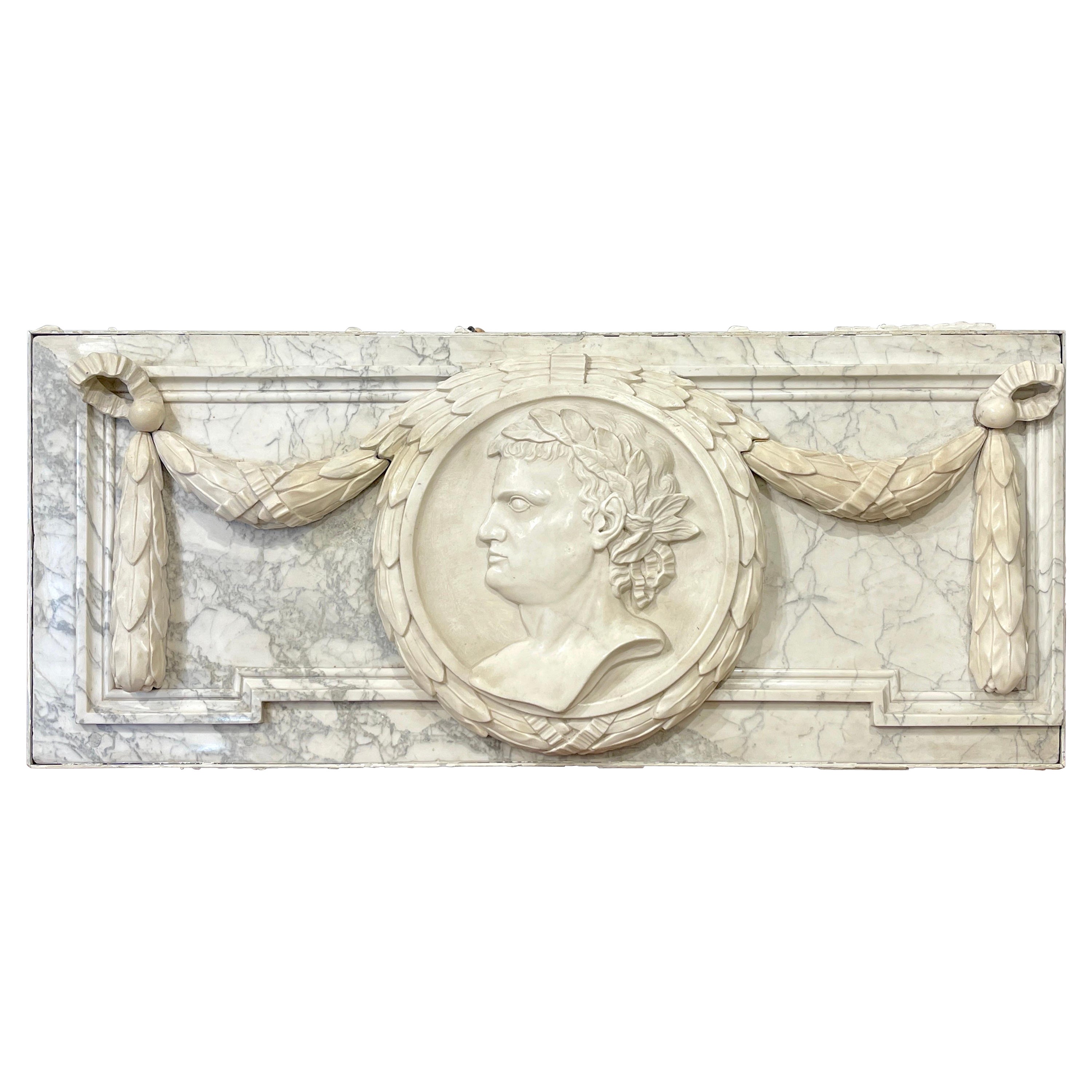 19th Century Italian Carved Marble Architectural Frieze Sculpture of Caesar