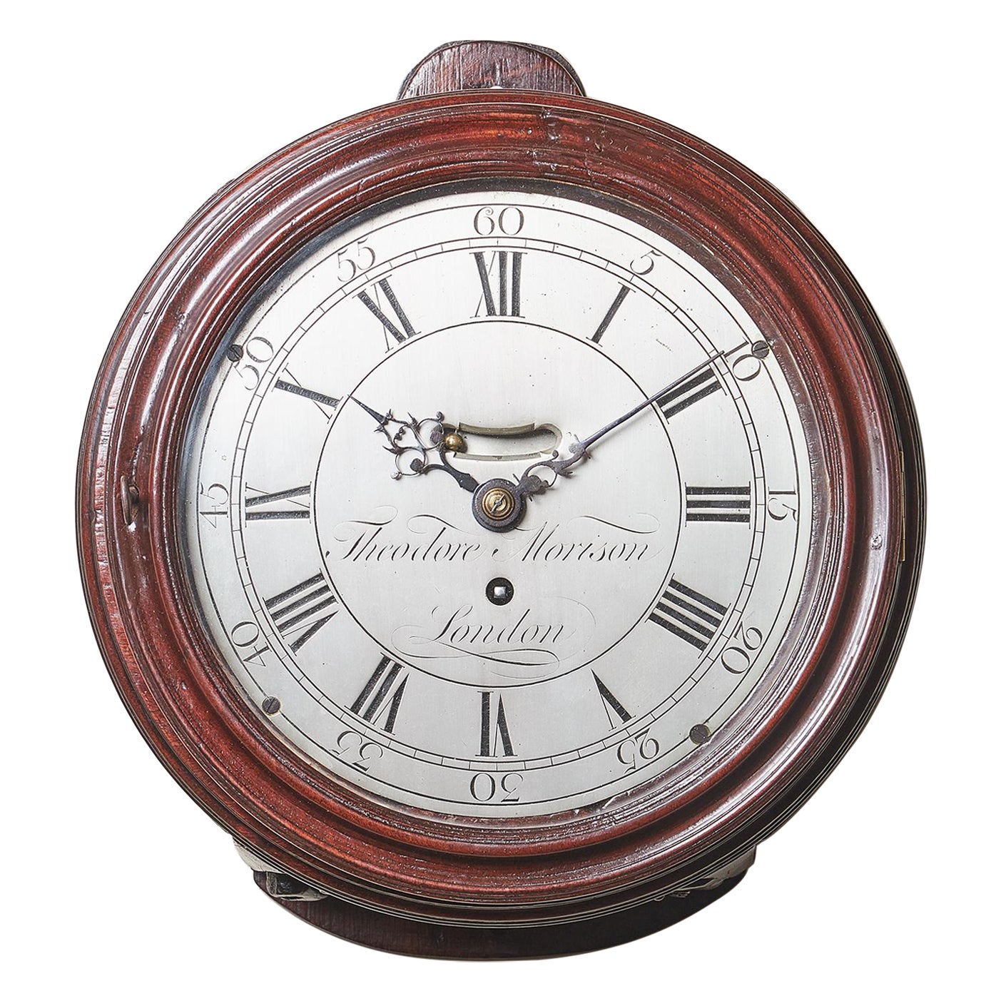 18th-Century George III Mahogany Eight-Day Silver Dial Clock by T.M London