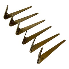 Hertha Baller Brass Wall Hooks Model 'Josefstadt' 6 Pieces Available, 1950s