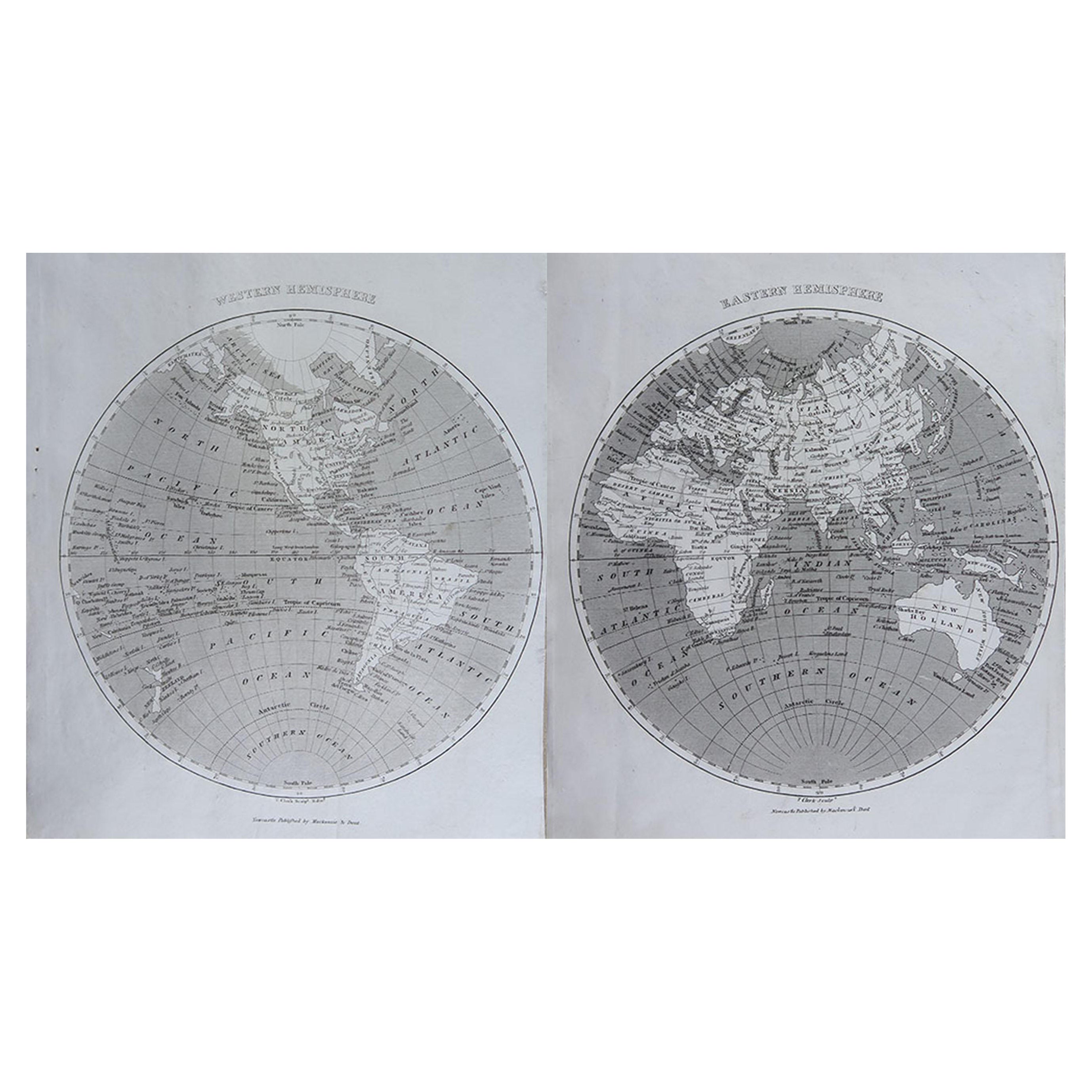 Original antike Originalkarte der Welt von Thomas Clerk, 1817